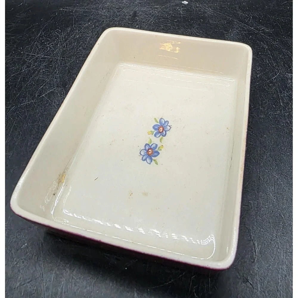 Vintage BW Hand Painted Porcelain Rectangular Trinket Dresser Box Flower Floral